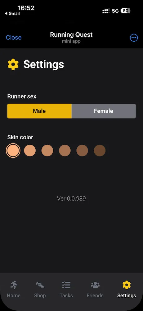 phone: Character customization settings