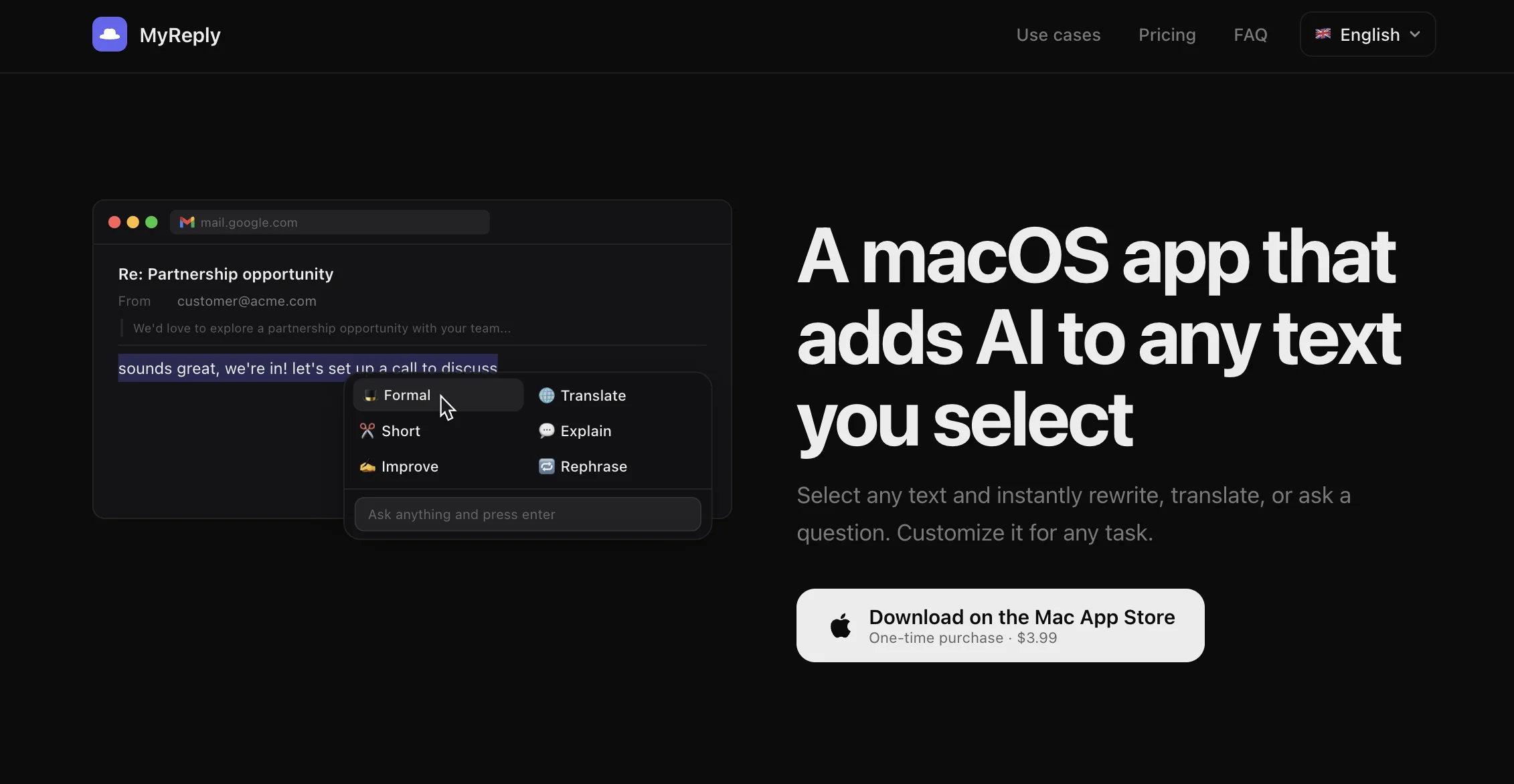MyReply — AI for any selected text on macOS