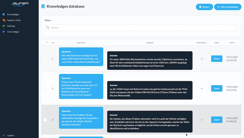Knowledge database with Q&A pairs from Zendesk
